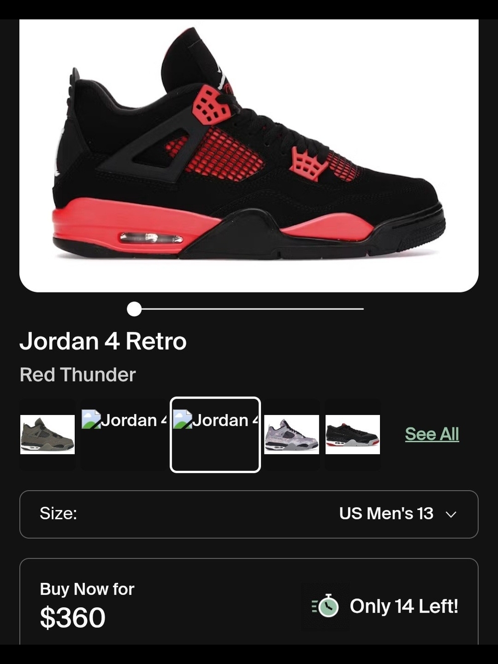Nike Jordan 4 Retro Black/Red Thunder Men's Sneakers